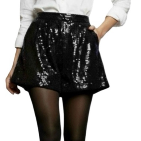 ♣️Vintage Black Silk Sequined High-Waisted Shorts, Size Medium - Picture 2 of 10
